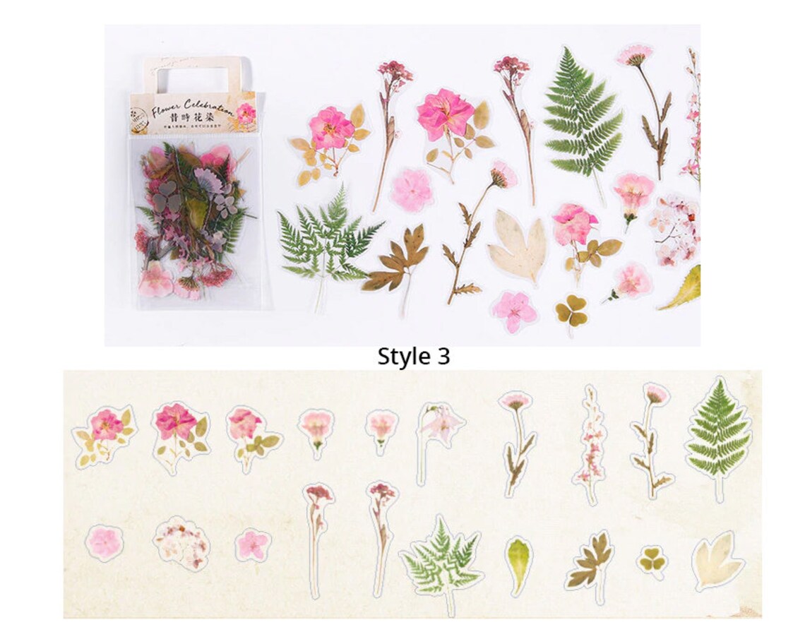 Pressed Flower Stickers 40pcs Junk Journal Supplies Etsy