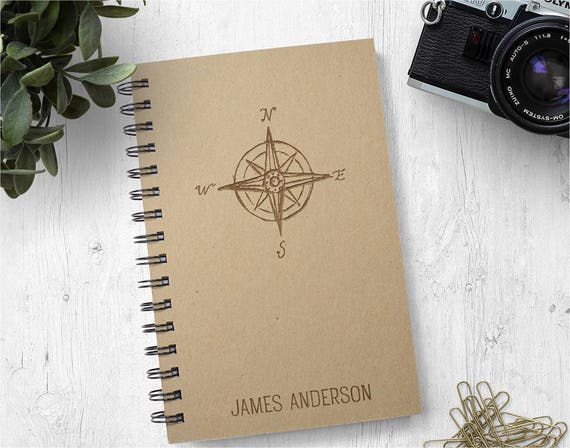 Personalized Compass Travel Journal Bullet Journal Dot Grid Journal Travel Gift Wire Bound Blank Book Gift For Him Compass Notebook 03 - 