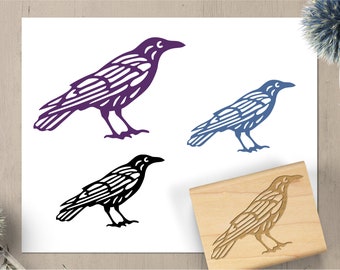 Raven Bird Rubber Stamp, Raven Art Animal Stamp, Journal Supplies for Travelers Notebook, Art Journal Stamp