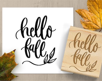 Hello Fall Stamp, Fall Rubber Stamp, Autumn Stamp, Cardmaking Stamp, Scrapbook Stamp, Hand Lettered Stamp 185