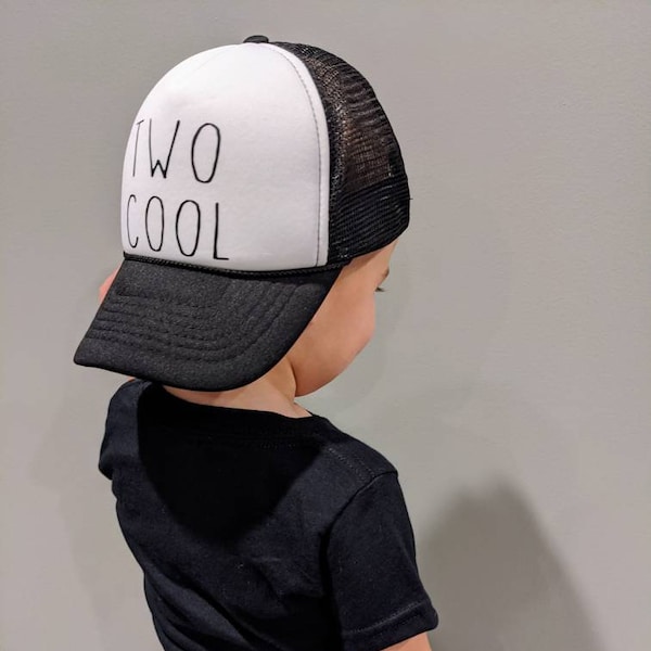 Two Cool toddler trucker cap! Perfect for the 2 year old photos, birthday party or gift. Fast and FREE SHIPPING!