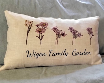 Family garden birth month floral pillow cover. Perfect for mom, grandma, decor! Mother's day, free shipping!