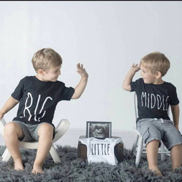 Sibling Pregnancy Announcement T-shirts: Big, Middle, Little, Tiny Bro