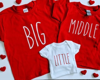 Valentine's Day Pregnancy Reveal Shirts: Big, Middle, Little Sibling Announcement