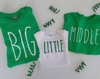 St. Patrick's Day Pregnancy Reveal Shirts: Big, Middle, Little Sibling Set