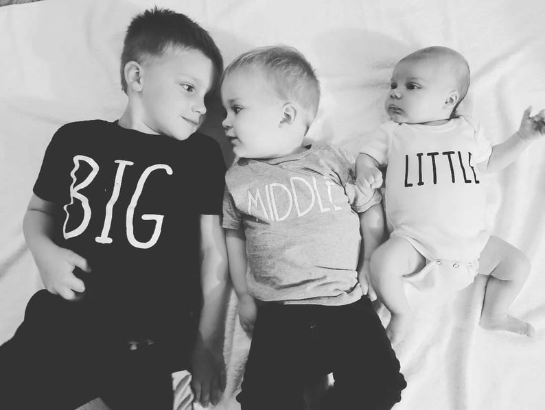 Sibling T-shirts. Perfect for Prenancy announcement or family photos. Great for Cousin photos too Big, Middle, Little. FREE SHIPPING image 2