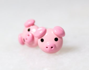 Pink Pig Earrings - Polymer Clay Animal Earrings - Quirky Earrings - Novelty Earrings - Titanium Post Earrings