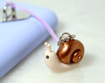 Garden Snail Charm - Polymer Clay Charms - Cute Phone Charm - Dust Plug Charm