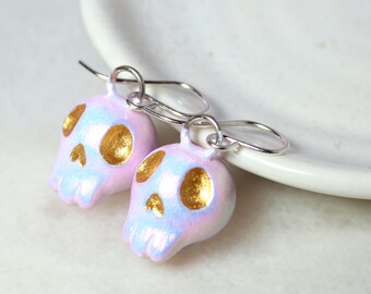 Iridescent Skull Earrings - Whimsigoth Earrings - Weird Earrings - Pastel Goth Jewelry