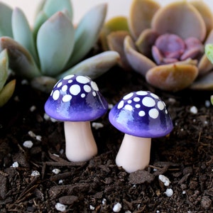 Ultraviolet Mini Mushrooms (Set of 2) - Mushroom Garden Decor - Fairy Garden Accessories - Terrarium Decor