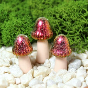Iridescent Fairy Mushrooms - Fairy Garden Accessories - Fairy Garden Set - Polymer Clay Mushroom