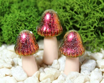 Iridescent Fairy Mushrooms - Fairy Garden Accessories - Fairy Garden Set - Polymer Clay Mushroom