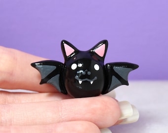 Kawaii Bat Figurine - Desk Buddy - Polymer Clay Figures - Halloween Figurines - Kawaii Desk Decor