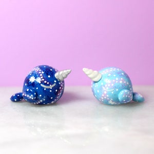 Galaxy Narwhal Sculpture - Polymer Clay Figures - Desk Pet - Desk Buddy -  Small Gifts for Friends