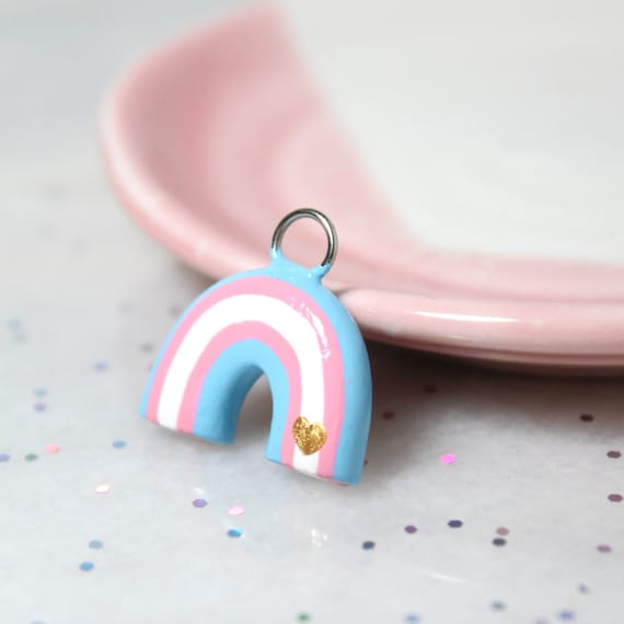 Trans Pride Rainbow Charm - Polymer Clay Charms - Transgender Flag - Cute Phone Charm - Roommate Christmas Gift