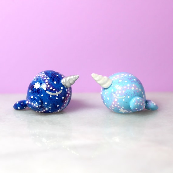 Galaxy Narwhal Sculpture - Polymer Clay Figures - Desk Pet - Desk Buddy -  Small Gifts for Friends