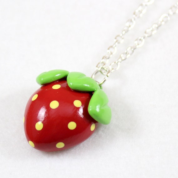 Items similar to Strawberry Necklace Red Strawberry Jewelry Polymer