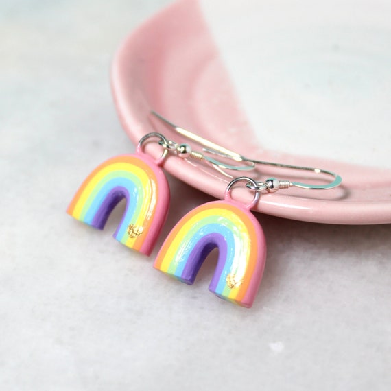 Rainbow Clay Earrings - Whimsical Earrings - Pride Earrings - Fairycore Jewelry - Tween Girl Gifts