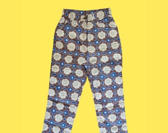 90s Vintage Flower Pants / 1990s High Rise pants / XXS 32 Pants / Floral Print Trousers