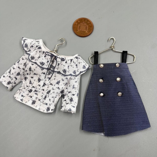 BJD Blue skirts and shirt clothes set doll house miniature clothes for display 1:12 scale