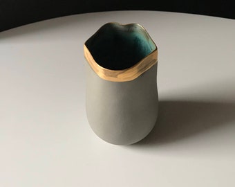 Ceramic Green Tea Mug,  Ceramics Cup,  Gold Lips,Unique Shape Mug, Gift Idea For Him, Boyfriend Gift