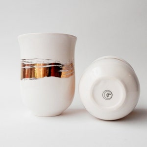 Porcelain fancy Mug, White with Gold mugs, Ceramic Mug, Coffee cups, Handmade ceramics, Modern ceramics, home decor image 4