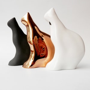 Gold Cat Porcelain Figurine, Animal Ceramic Sculpture, Handmade Porcelain Sculpture, Handmade, Ceramics and Pottery