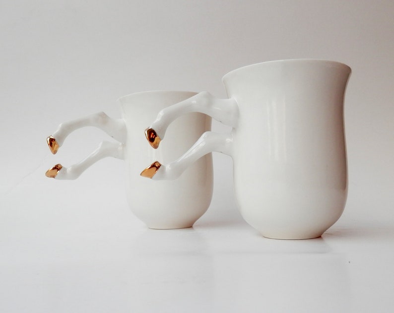 Unique Ceramic Horse Mug, Porcelain, White Gold Unique Cup, Coffee Mug, Modern Ceramic Design by Barbara Sniegula, Contemporary Ceramics zdjęcie 4