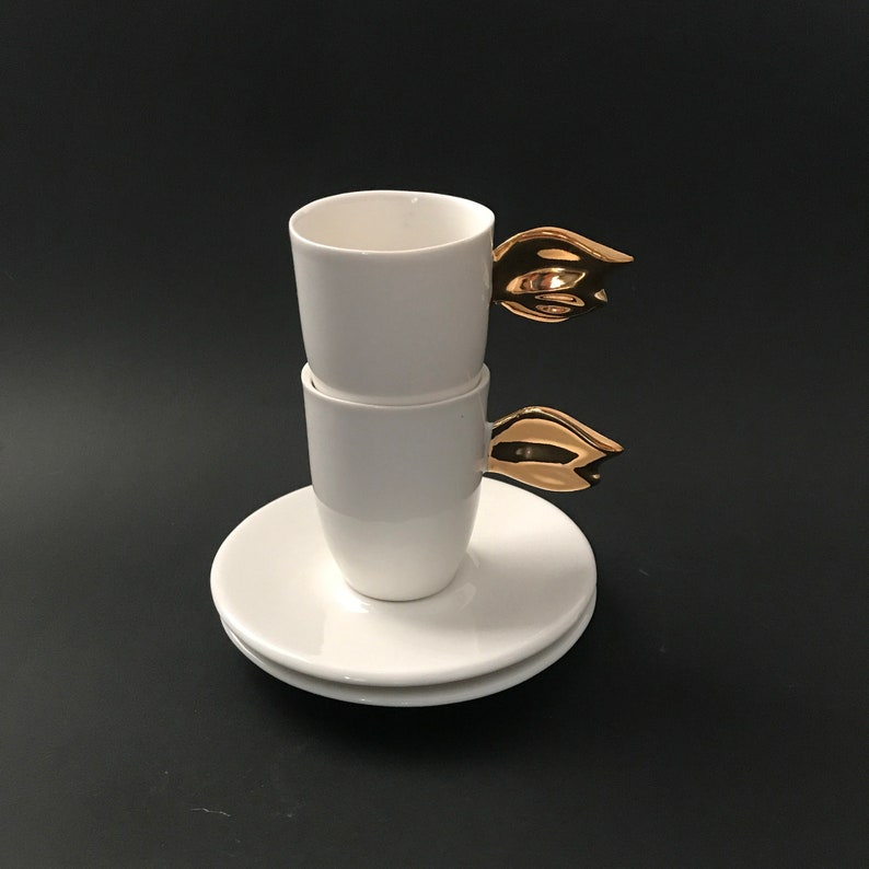 Zestaw filiżanek ceramicznych, porcelanowa filiżanka do espresso, filiżanka, filiżanki ze spodkiem, filiżanka porcelanowa, ręcznie robiona przez Barceramics zdjęcie 4