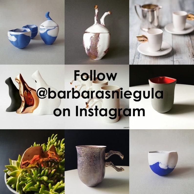Porcelain fancy Mug, White with Gold mugs, Ceramic Mug, Coffee cups, Handmade ceramics, Modern ceramics, home decor zdjęcie 7