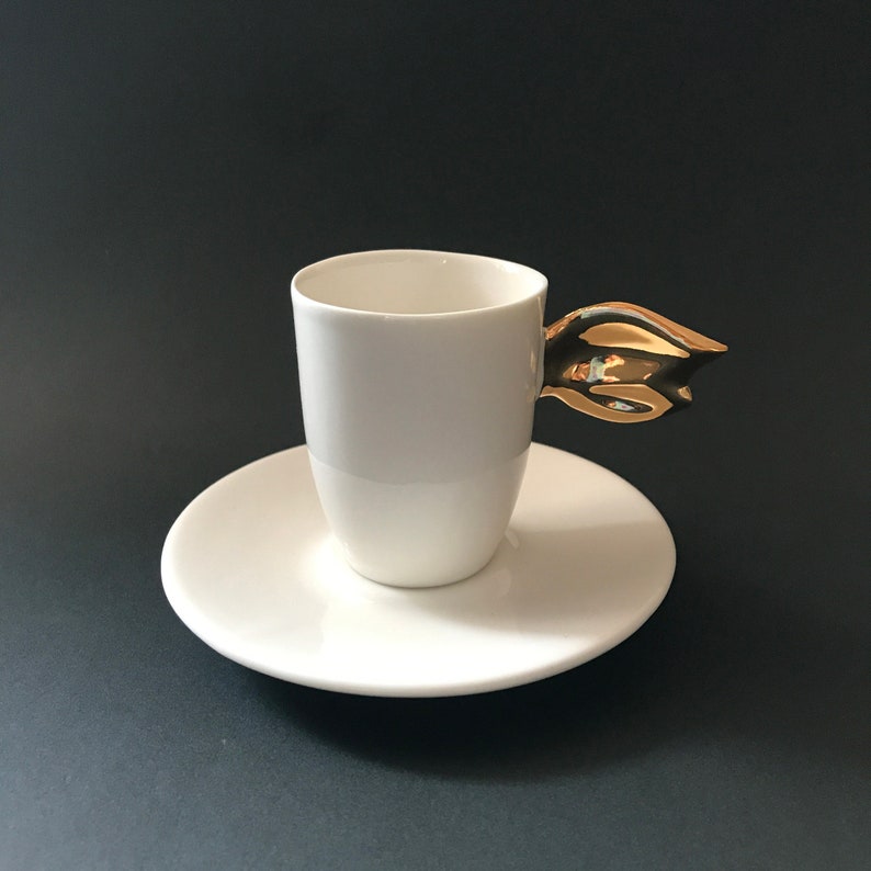 Zestaw filiżanek ceramicznych, porcelanowa filiżanka do espresso, filiżanka, filiżanki ze spodkiem, filiżanka porcelanowa, ręcznie robiona przez Barceramics zdjęcie 2