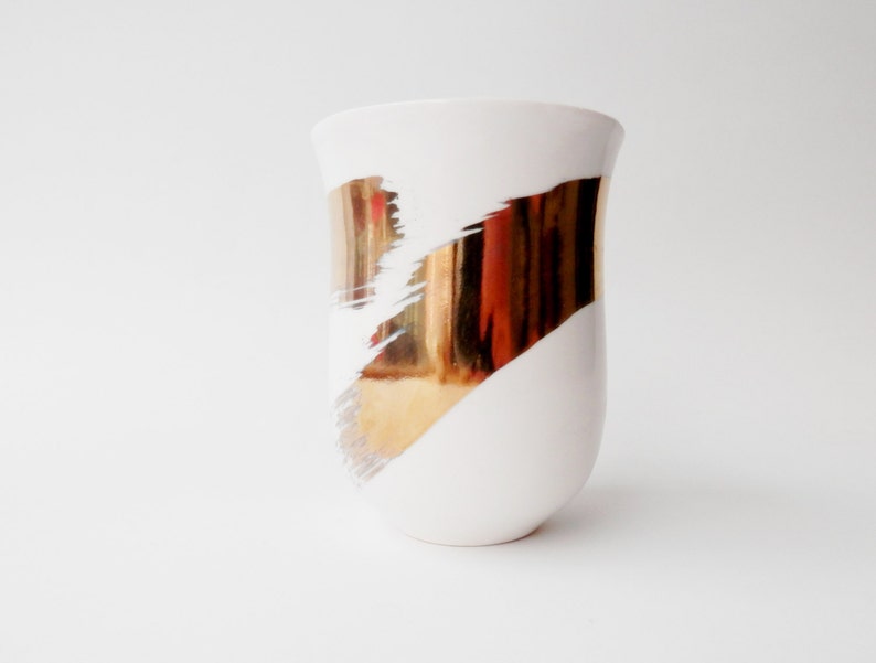 Porcelain fancy Mug, White with Gold mugs, Ceramic Mug, Coffee cups, Handmade ceramics, Modern ceramics, home decor image 2