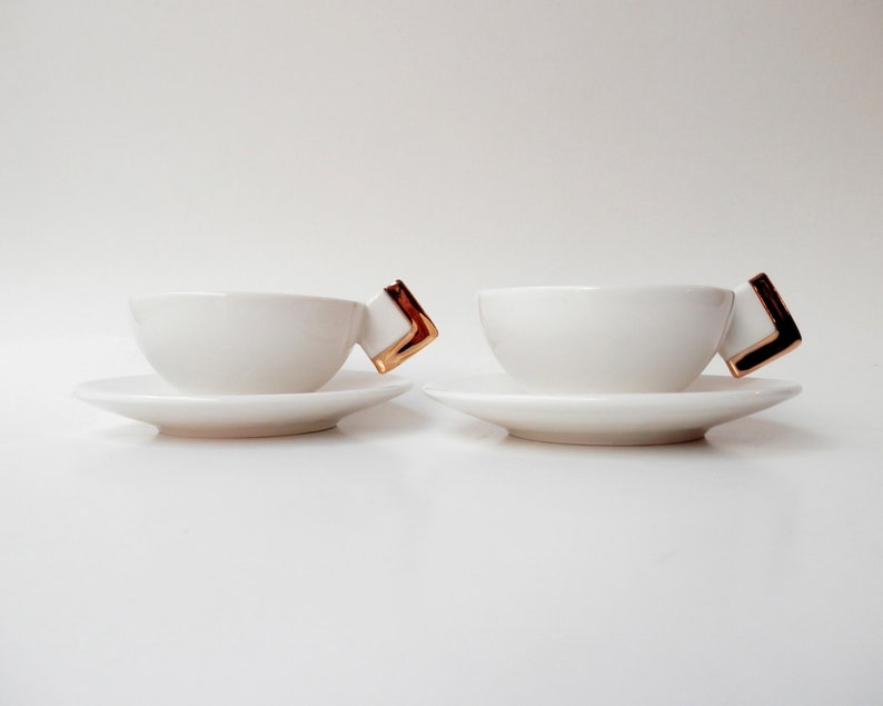 Ceramic Espresso Cups, Porcelain cup, White and gold, Espresso Cups with Saucers, Modern ceramics, hand made luxury cups zdjęcie 4