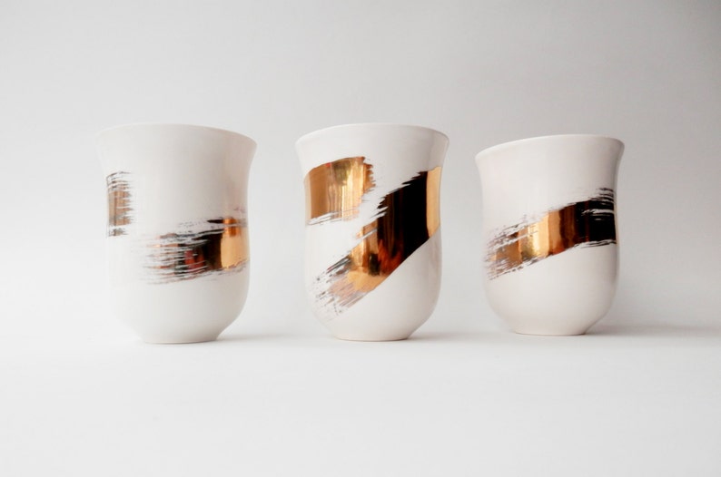 Porcelain fancy Mug, White with Gold mugs, Ceramic Mug, Coffee cups, Handmade ceramics, Modern ceramics, home decor image 5