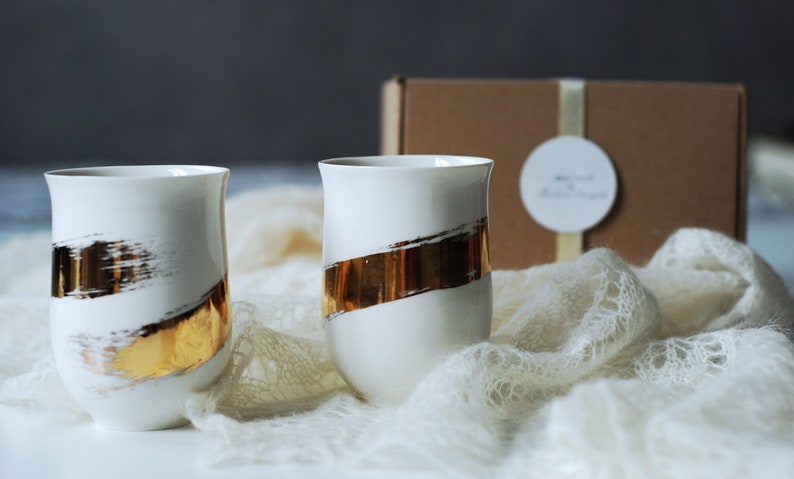 Tasse fantaisie en porcelaine, tasses blanches avec or, tasse en céramique, tasses à café, céramiques faites à la main, céramiques modernes, décor à la maison image 6