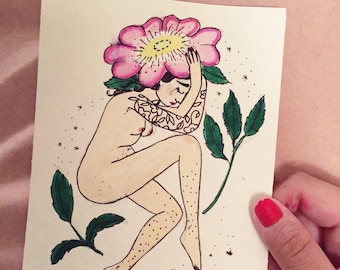 Eglantine Rose Goddess, Symbolic of a Wound to Heal - Original Illustration