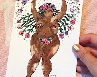 Antheia, Goddess of Flowers and Flowery Wreaths - Original Illustration