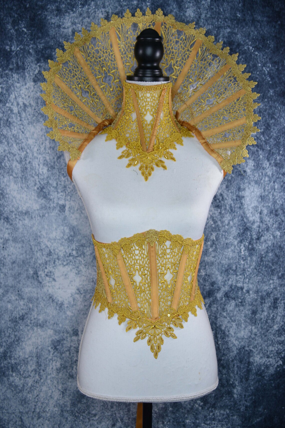 Embroidered Lace Elizabethan 3piece Lingerie Corset Set Etsy