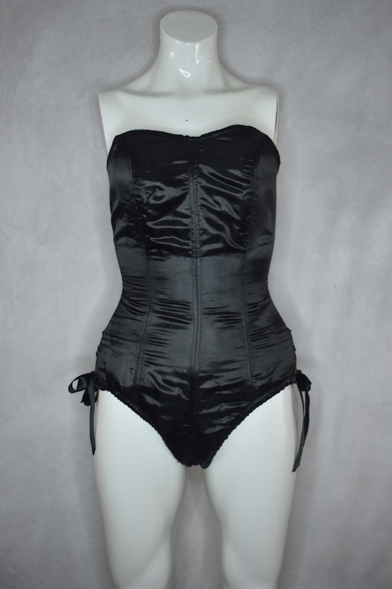 Black Satin Corset Bodysuit, Tops