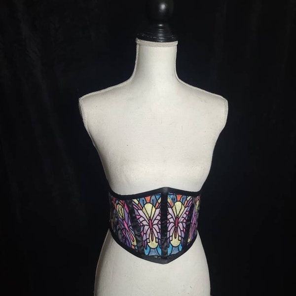 Embroidered Butterfly Stained Glass Lace Lingerie Waist Corset Belt