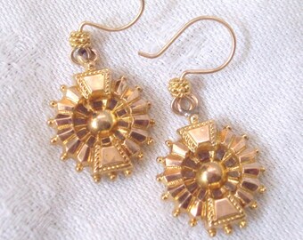 Antique ALL Gold Earrings - Victorian Etruscan 9K Molded Gold Earrings on Solid 10K Wires