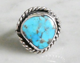 Turquoise Ring- South Western Navajo Sterling Silver Turquoise Ring - Size 6