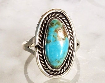 Turquoise Ring- South Western Navajo Sterling Silver Turquoise Ring - Large Size 12