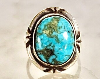 Turquoise Ring- South Western Navajo Sterling Silver Turquoise Ring - Size 8