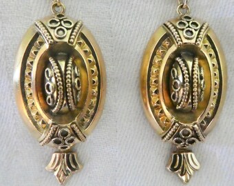 Antique Victorian Style Gold Earrings - Etruscan Revival Gilt and Gold Filled Earrings