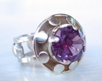 Purple Topaz Ring - Huge 5 carat Purple Topaz Gem and Silver Ring- Gorgeous Color and One Of A Kind - Size 7 1/2