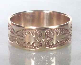 14K Antique Gold Ring - Victorian Cigar Band Wedding or Right Hand Ring - Size 6.5-7- Easy to resize