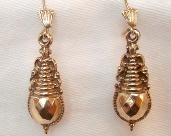 Antique ALL Gold Earrings - Victorian 9K GOLD Etruscan Earrings