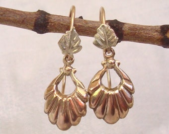 Gold Earrings -375 9k All Gold Molded Drop Earrings on Solid 10K Decorative Wires