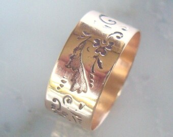Antique Rose Gold Ring - Victorian All Gold Cigar Band Wedding or Right Hand Ring - 9k  Size 5 1/2 - 6